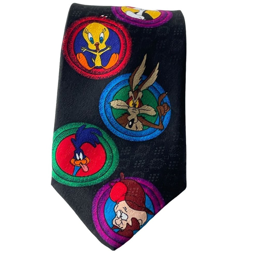 Vintage Looney Tunes Mania Characters 1993 Men's Black Neck Tie‎